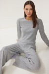Yumoş Crop Bol Pantolon Örme Takım GRİ MELANJ LAN0022
