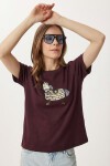 Armalı Nakışlı Pamuklu Örme T-shirt MÜRDÜM LCR0114