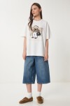 Ayıcık Armalı Pamuklu Oversize Örme T-shirt EKRU LCR0038