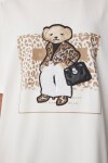 Ayıcık Armalı Pamuklu Oversize Örme T-shirt EKRU LCR0038