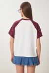 Ayıcık Baskılı Pamuklu Örme T-shirt BORDO KEMİK LCR0055