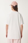 Ayıcık Baskılı Pamuklu Oversize Örme T-shirt EKRU LCR0045