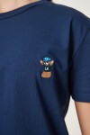 Ayıcık İşlemeli Pamuklu Örme T-shirt LACİVERT LCR0029