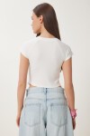 Baskılı Büzgülü Crop Örme T-shirt KEMİK LCR0061
