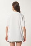 Baskılı Pamuklu Oversize Örme T-shirt EKRU LCR0021