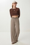 Büzgülü Çapraz Kemerli Örme Pantolon VİZON LCR0112