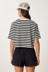 Çizgili Esnek Crop Örme T-shirt SİYAH KEMİK LCR0082