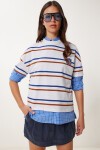 Çizgili Pamuklu Örme T-shirt GRİ LCR0077