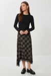 Dantelli Kareli Midi Dokuma Etek SİYAH BEJ LDP0095