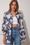 Desenli Oversize Poplin Gömlek KOYU MAVİ TAŞ LDD0074