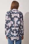 Desenli Oversize Poplin Gömlek KOYU MAVİ TAŞ LDD0074