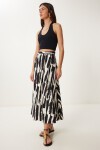 Desenli Poplin Midi Dokuma Etek SİYAH BEYAZ LCR0079