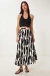Desenli Poplin Midi Dokuma Etek SİYAH BEYAZ LCR0079