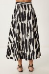 Desenli Poplin Midi Dokuma Etek SİYAH BEYAZ LCR0079