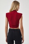 Dik Yaka Büzgülü Crop Örme Bluz BORDO LCI0034