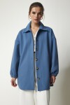 Düğmeli Cepli Oversize Gömlek Ceket İNDİGO MAVİ LDD0079