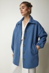 Düğmeli Cepli Oversize Gömlek Ceket İNDİGO MAVİ LDD0079