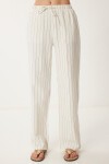 Geniş Paça Çizgili Keten Pantolon KREM LCR0058
