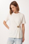 Gold Aksesuarlı Örme T-shirt EKRU LCR0119