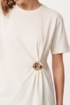 Gold Aksesuarlı Örme T-shirt EKRU LCR0119