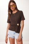Gold Aksesuarlı Örme T-shirt KAHVERENGİ LCR0119