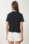 Güpür Fiyonk Nakışlı Örme T-shirt SİYAH LCR0065