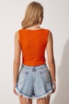 Halter Yaka Crop Örme Bluz ORANJ LDZ0018
