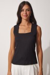 Kare Yaka Örme Bluz SİYAH LDD0073