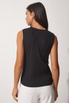 Kare Yaka Örme Bluz SİYAH LDD0073