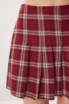 Kareli Pileli Mini Dokuma Etek BORDO LDN0001