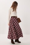 Kemerli Kareli Midi Dokuma Etek BORDO KREM LDP0094