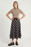 Kemerli Kareli Midi Dokuma Etek LACİVERT BORDO LDP0094