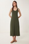 Kolsuz Basic Yazlık Örme Elbise KOYU HAKİ LCR0057