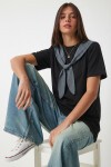 Kontrast Fular Detaylı Örme T-shirt SİYAH LCR0120