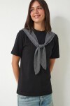 Kontrast Fular Detaylı Örme T-shirt SİYAH LCR0120
