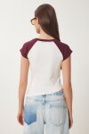 Kontrast Renkli Baskılı Örme T-shirt BORDO KEMİK LCR0062