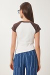 Kontrast Renkli Baskılı Örme T-shirt KAHVERENGİ KEMİK LCR0062