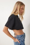 Lastikli Crop Örme T-shirt SİYAH LCR0044