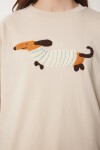 Nakışlı Pamuklu Oversize Örme T-Shirt KREM LCR0031