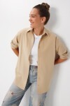 Oversize Basic Gömlek KOYU KREM LDD0003