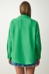 Oversize Basic Keten Ayrobin Gömlek YEŞİL LDD0009