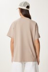 Oversize Baskılı Örme T-shirt BEJ LCR0068