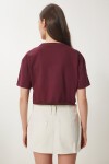 Pamuklu Crop Örme T-Shirt BORDO LCR0018