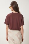 Pamuklu Crop Örme T-Shirt KAHVERENGİ LCR0018