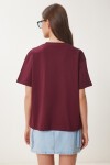 Şık Taşlı Kalp Detaylı Örme T-shirt BORDO LCR0066