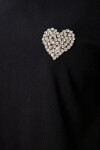 Şık Taşlı Kalp Detaylı Örme T-shirt SİYAH LCR0066