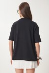 Sloganlı Boncuk İşlemeli Pamuklu T-shirt SİYAH LCR0037