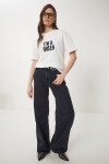 Sloganlı Örme T-shirt EKRU LCR0032
