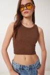 2’li Halter Yaka Crop Örme Bluz KAHVERENGİ YEŞİL LDZ0035