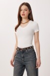 2’li Paket V Yaka Basic Örme T-shirt KAHVERENGİ KEMİK LDZ0068